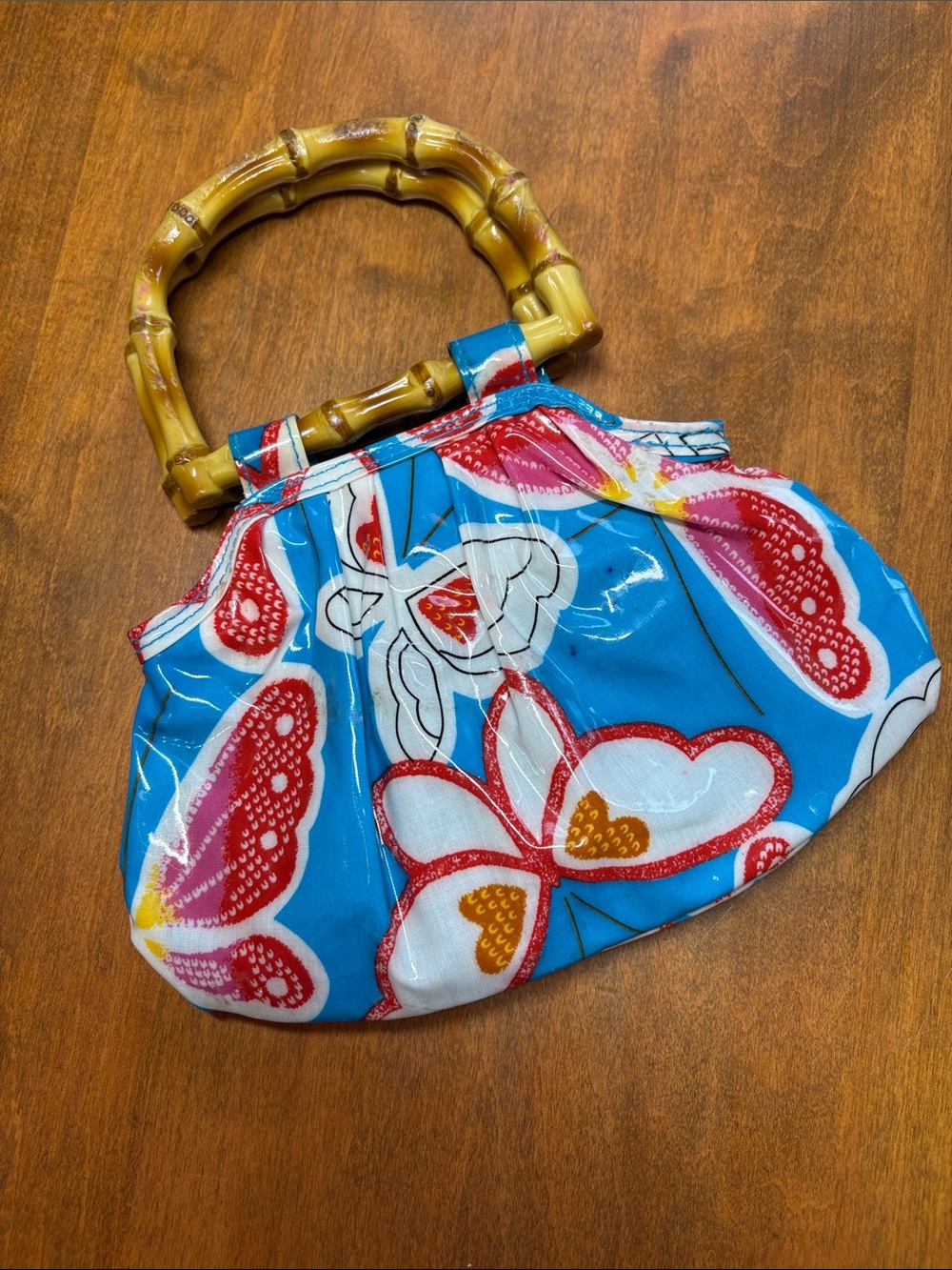 Gap Blue Floral Faux Bamboo-Handle Wristlet Clutch